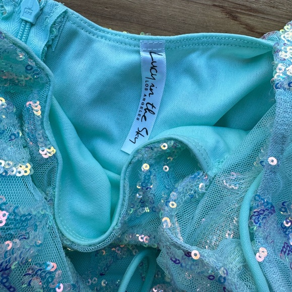 Lucy In The Sky Elly Flare Sleeve Sequin Homecoming Dress in Turquoise L - Picture 8 of 11